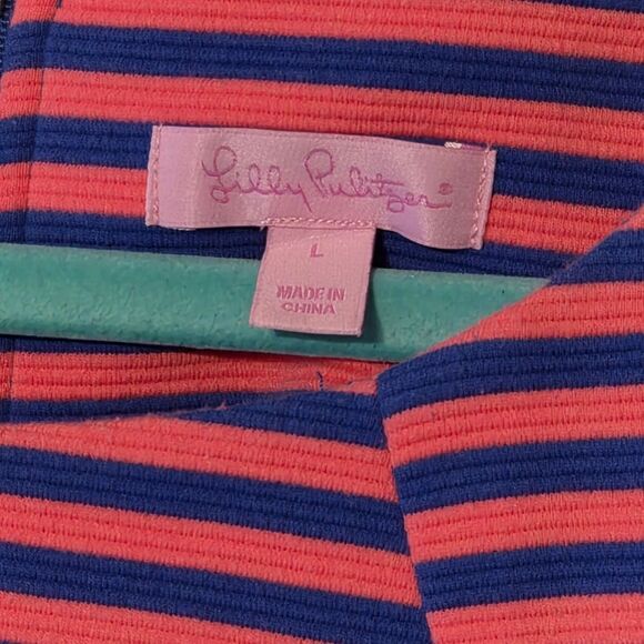 Lilly Pulitzer Womens Size Large Charlene Striped Sheath Dress Pink Pockets Work - Picture 4 of 4